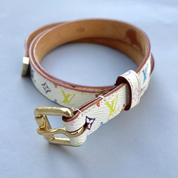 Louis Vuitton Takashi Murakami White Multicolor Belt 80cm Gold Hardware - Picture 1 of 12